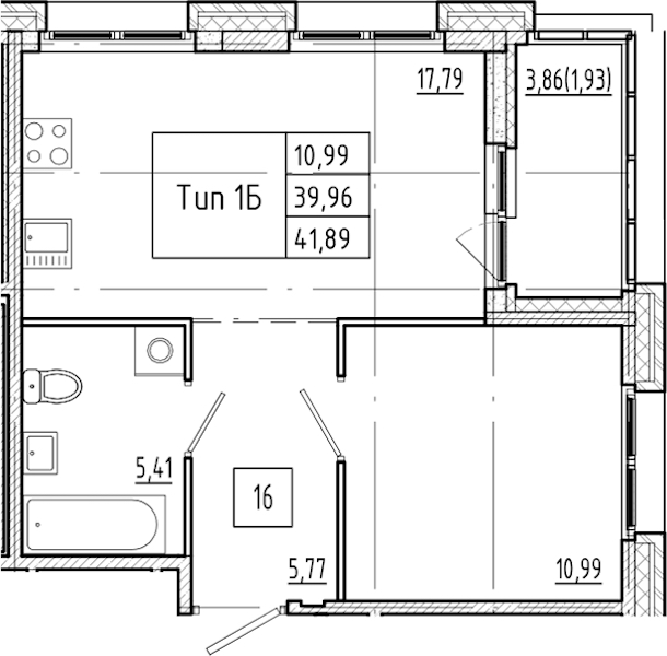 1-комнатная квартира 41.89 м², 2/4 эт., ЖК «Ranta Residence»